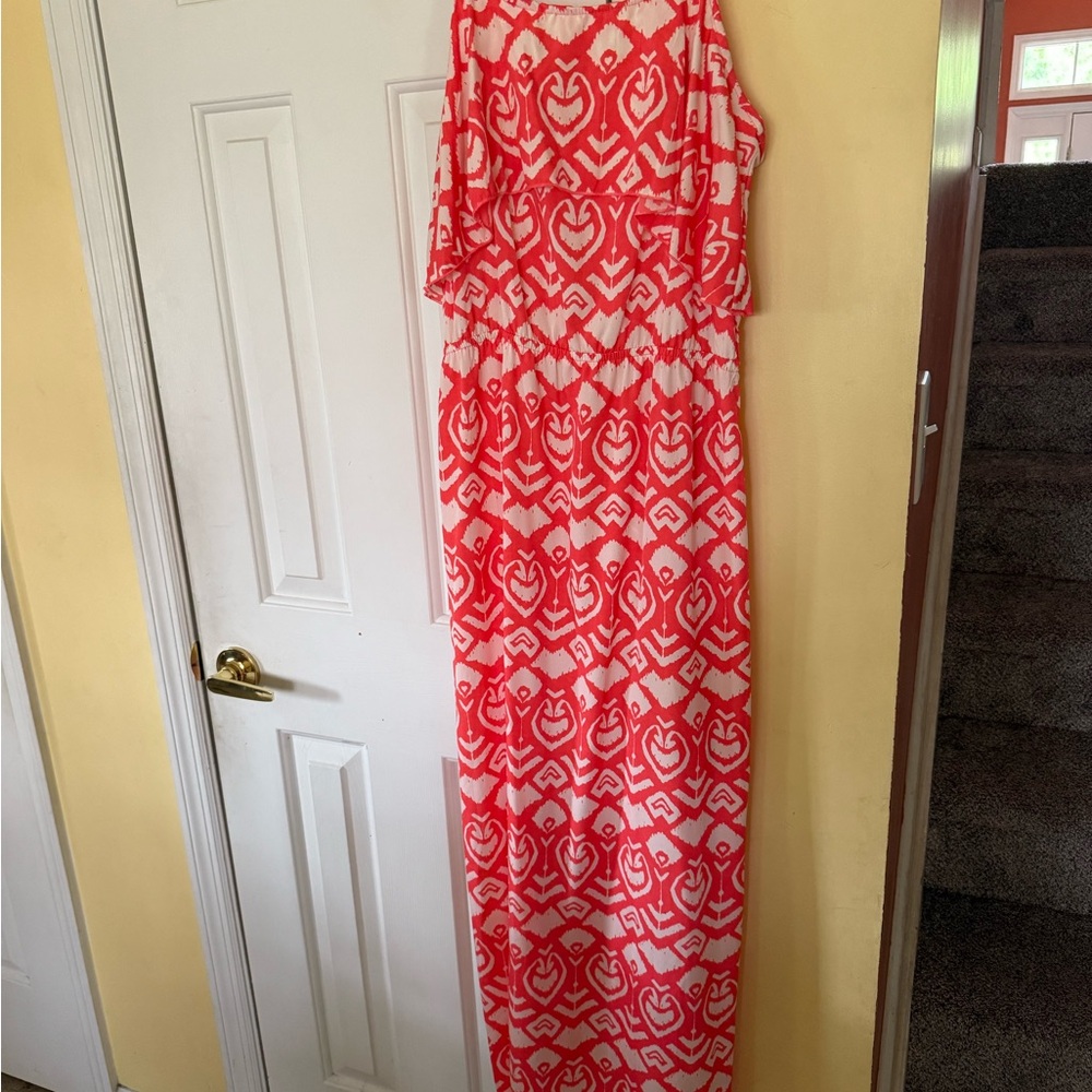 Indulge Coral and White Swirl Dress
